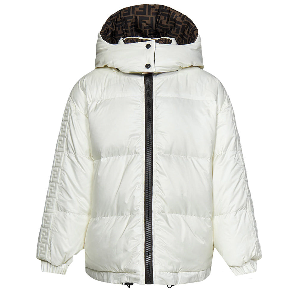 Fendi Boys Reversible FF Tape Puffer Coat White