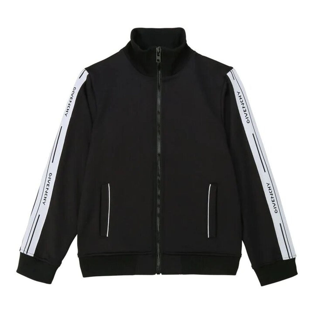 Givenchy Boys Tape Logo Zip Top Black