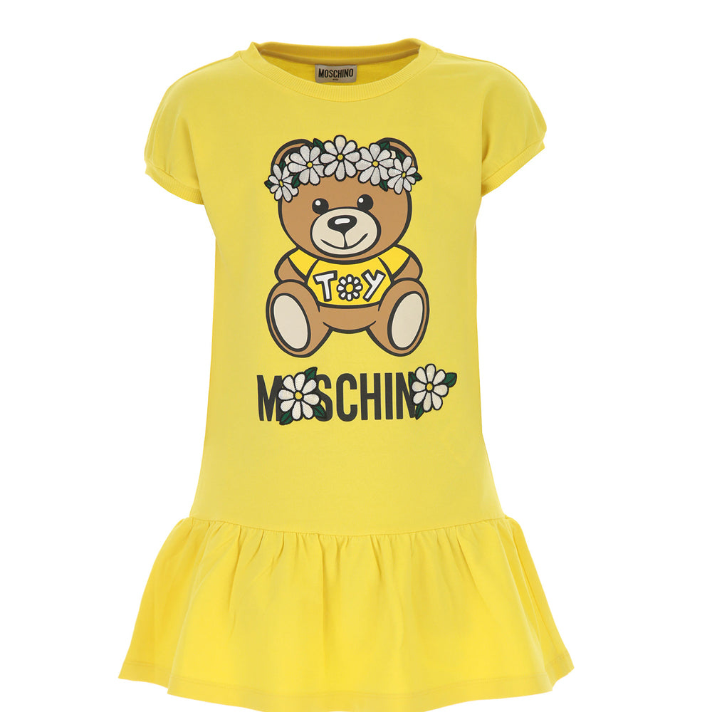 Moschino Girls Bear Print Dress Yellow