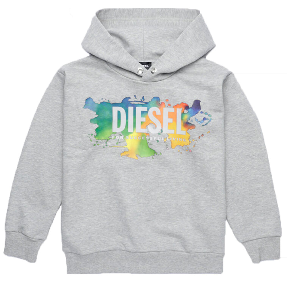 Diesel Boys Multicoloured Logo Print Cotton Sweatshirt Hoodie Grey