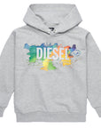 Diesel Boys Multicoloured Logo Print Cotton Sweatshirt Hoodie Grey