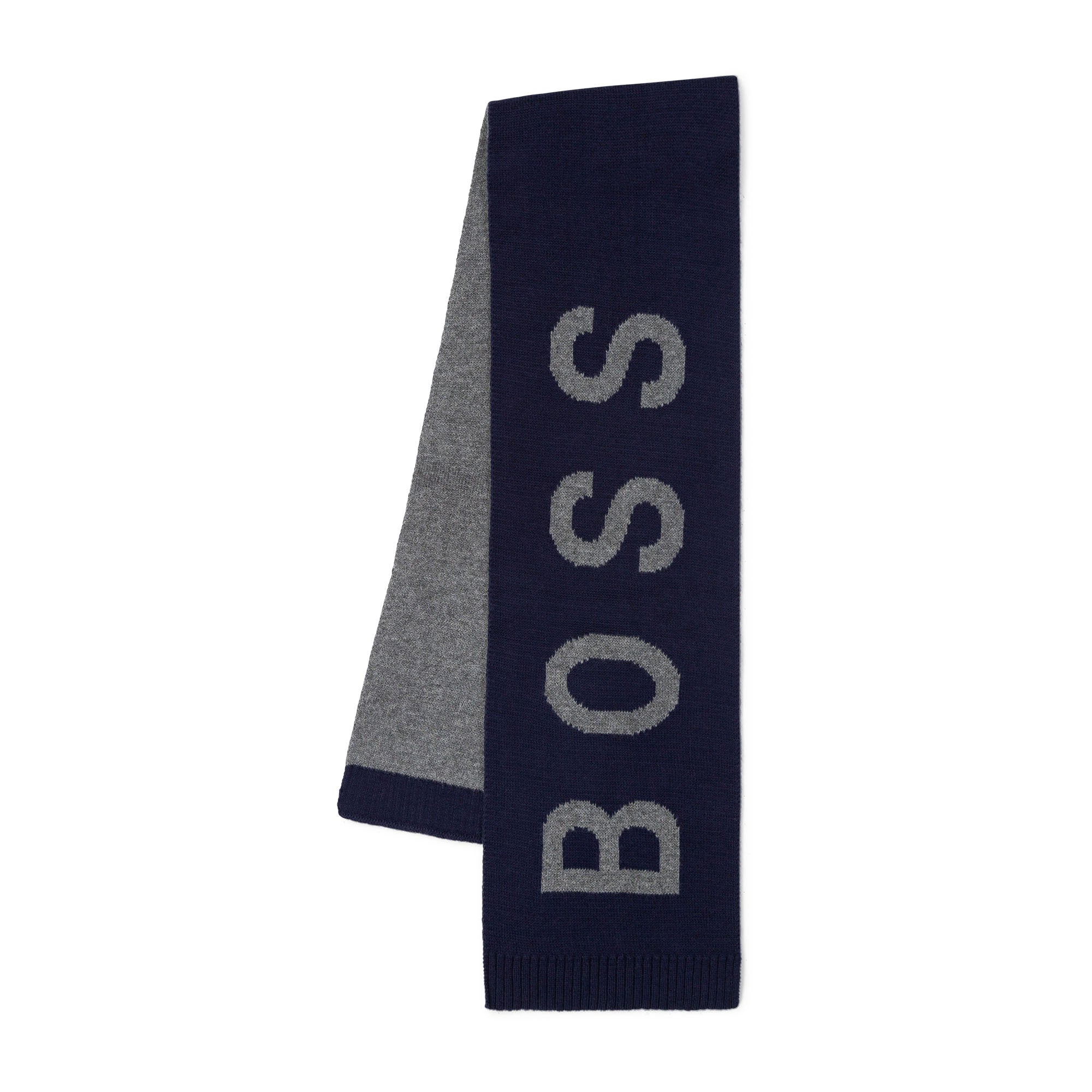 Hugo Boss Boys Blue &amp; Grey Cotton Logo Scarf