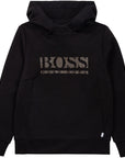 Hugo Boss Boys  Black Cotton Logo Hoodie