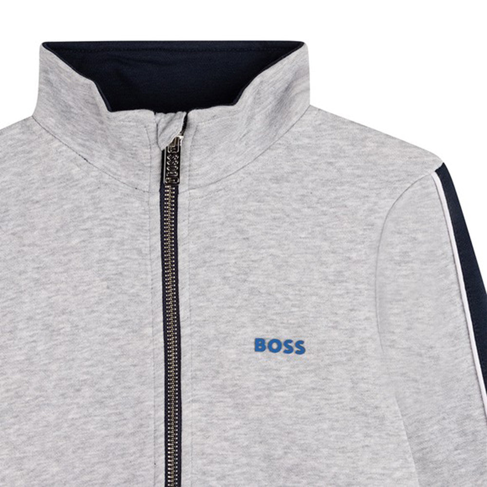 Hugo Boss Boys Logo Zip Top Grey