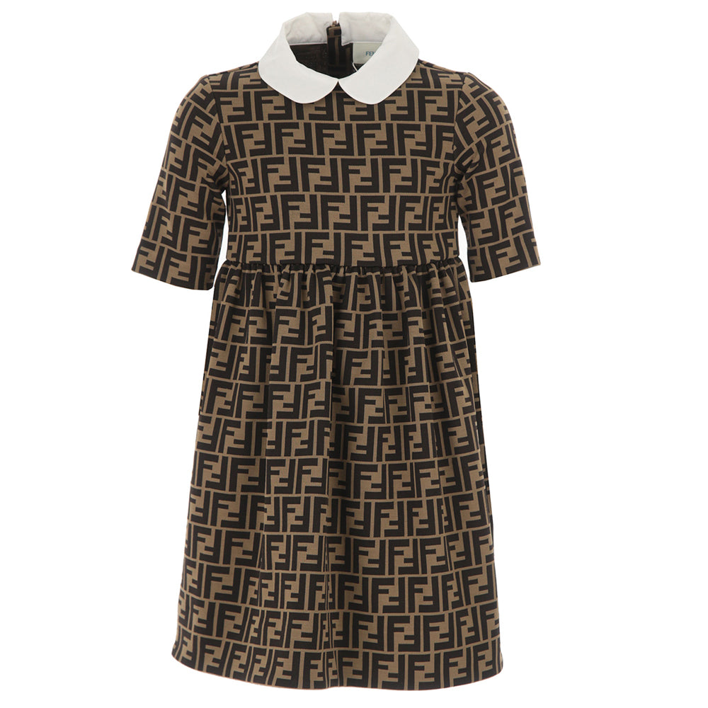 Fendi Girls Ff Logo Dress Brown