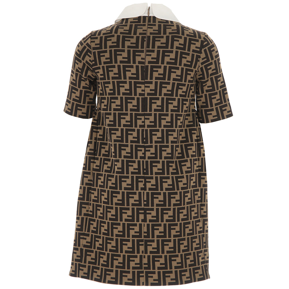 Fendi Girls Ff Logo Dress Brown