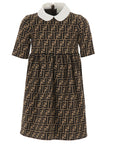 Fendi Girls Ff Logo Dress Brown