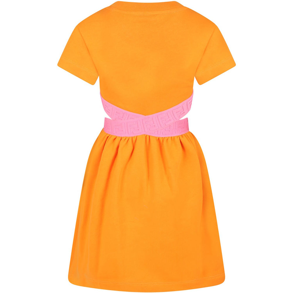 Fendi Girls FF Cut Out Dress Orange