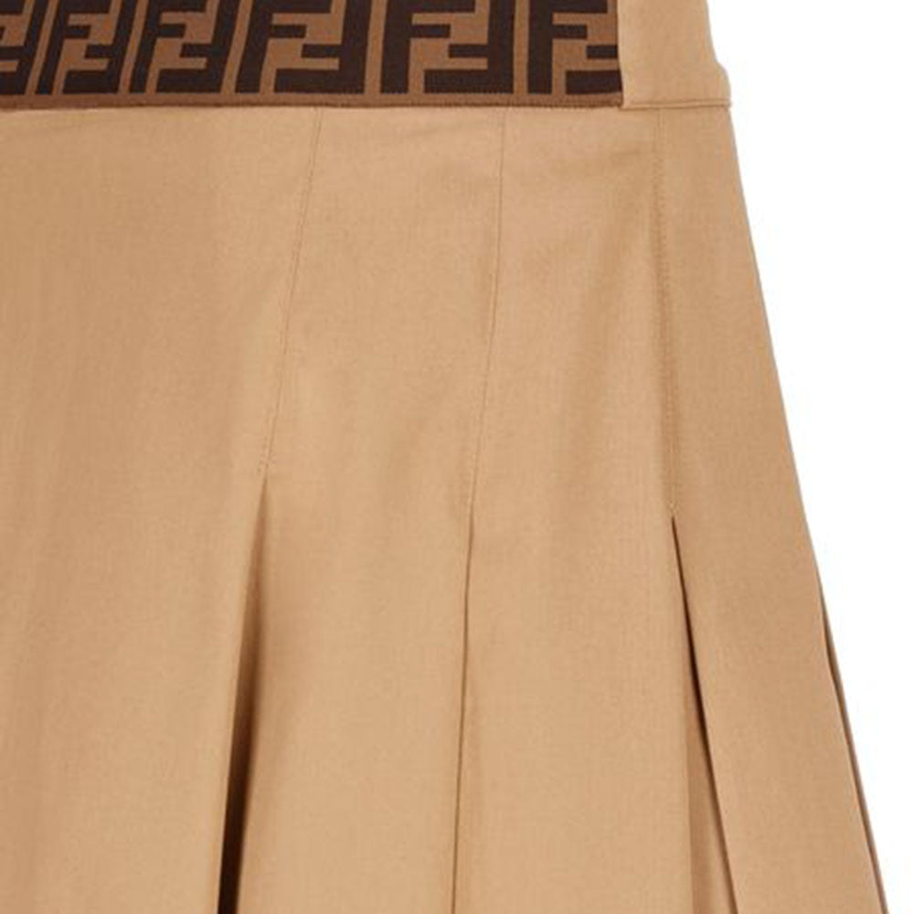 Fendi Girls Button Detailed Pleated Skirt Beige