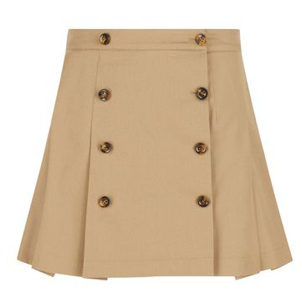 Fendi Girls Button Detailed Pleated Skirt Beige