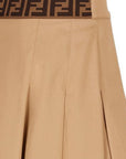 Fendi Girls Button Detailed Pleated Skirt Beige