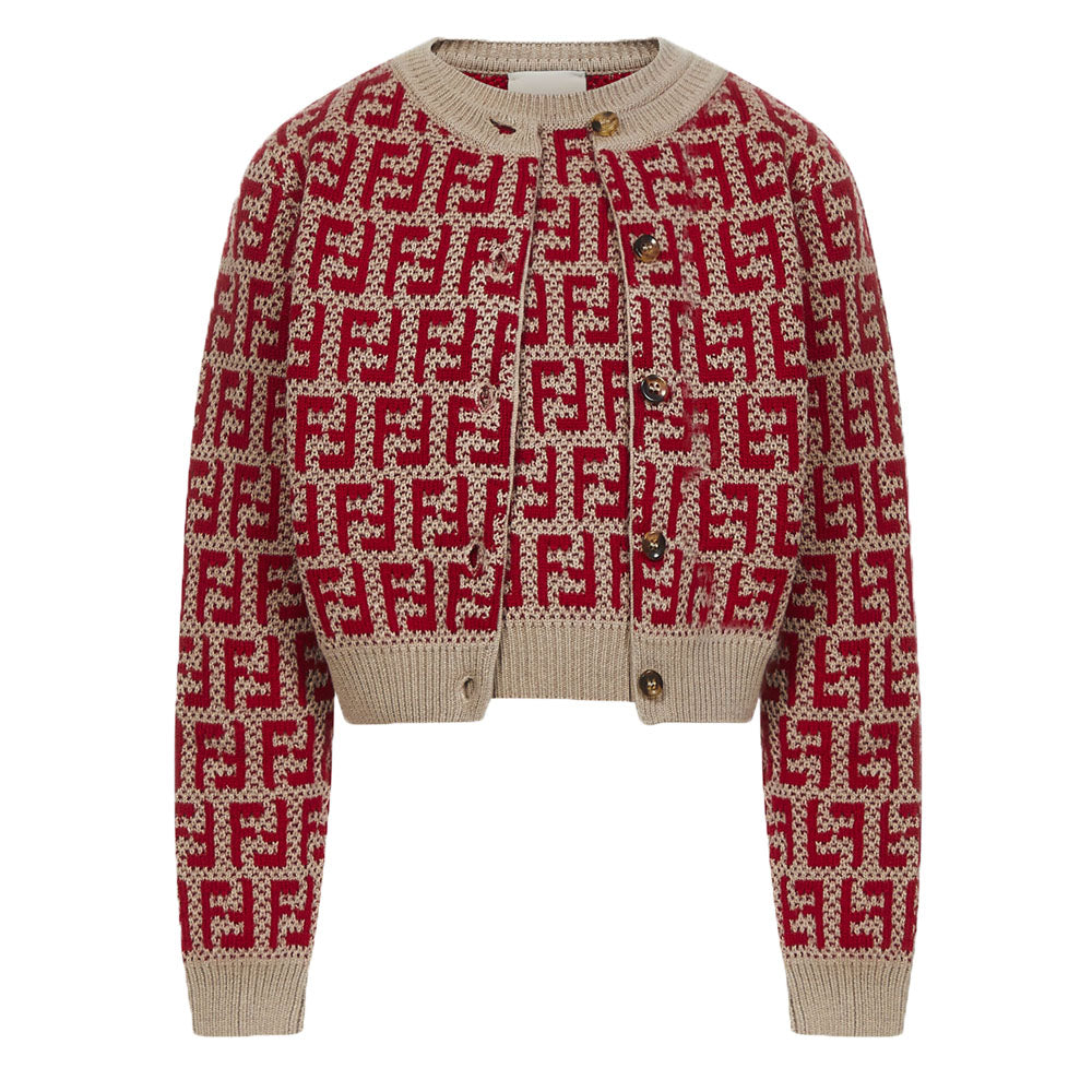 Fendi Girls FF Logo Knitted Cardigan And Vest Set Multicolour