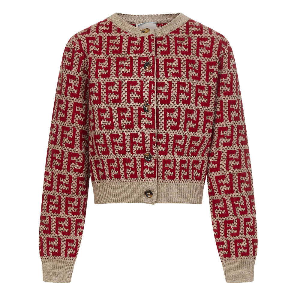 Fendi Girls FF Logo Knitted Cardigan And Vest Set Multicolour