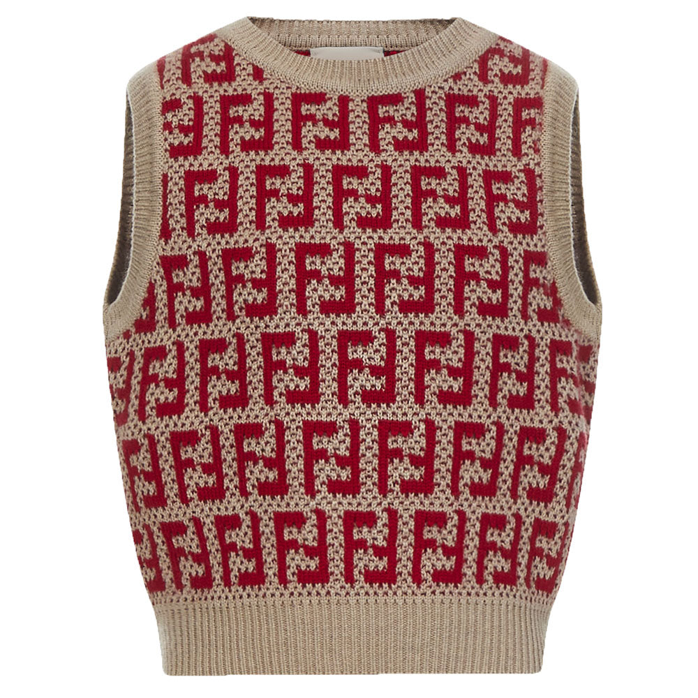 Fendi Girls FF Logo Knitted Cardigan And Vest Set Multicolour