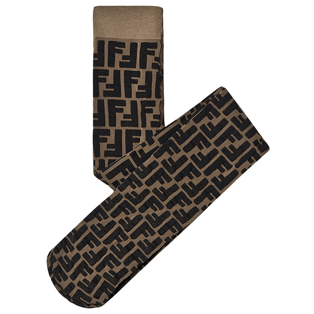 Fendi Girls FF Print Tights Brown