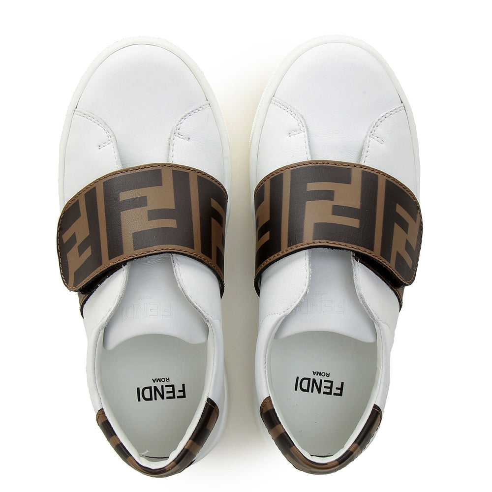 Fendi Kids Unisex Monogram Strap Trainers White