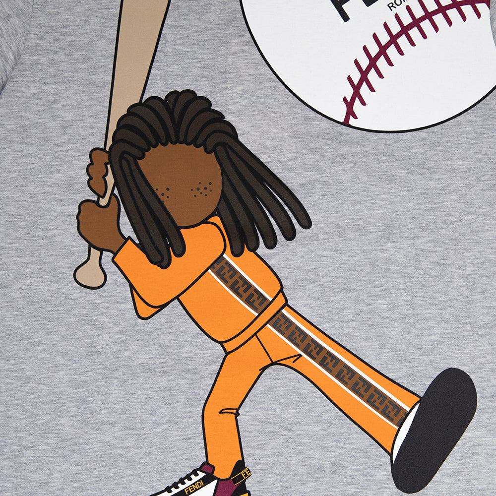 Fendi Boys Baseball Print T-shirt Grey