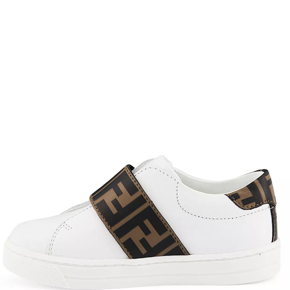 Fendi Kids Unisex Monogram Strap Sneakers White