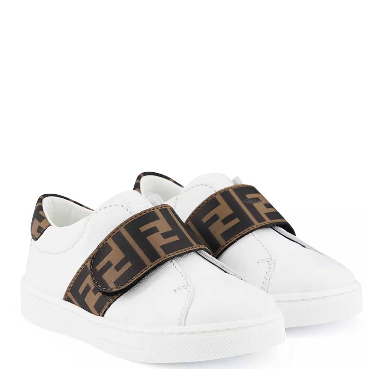 Fendi Kids Unisex Monogram Strap Sneakers White