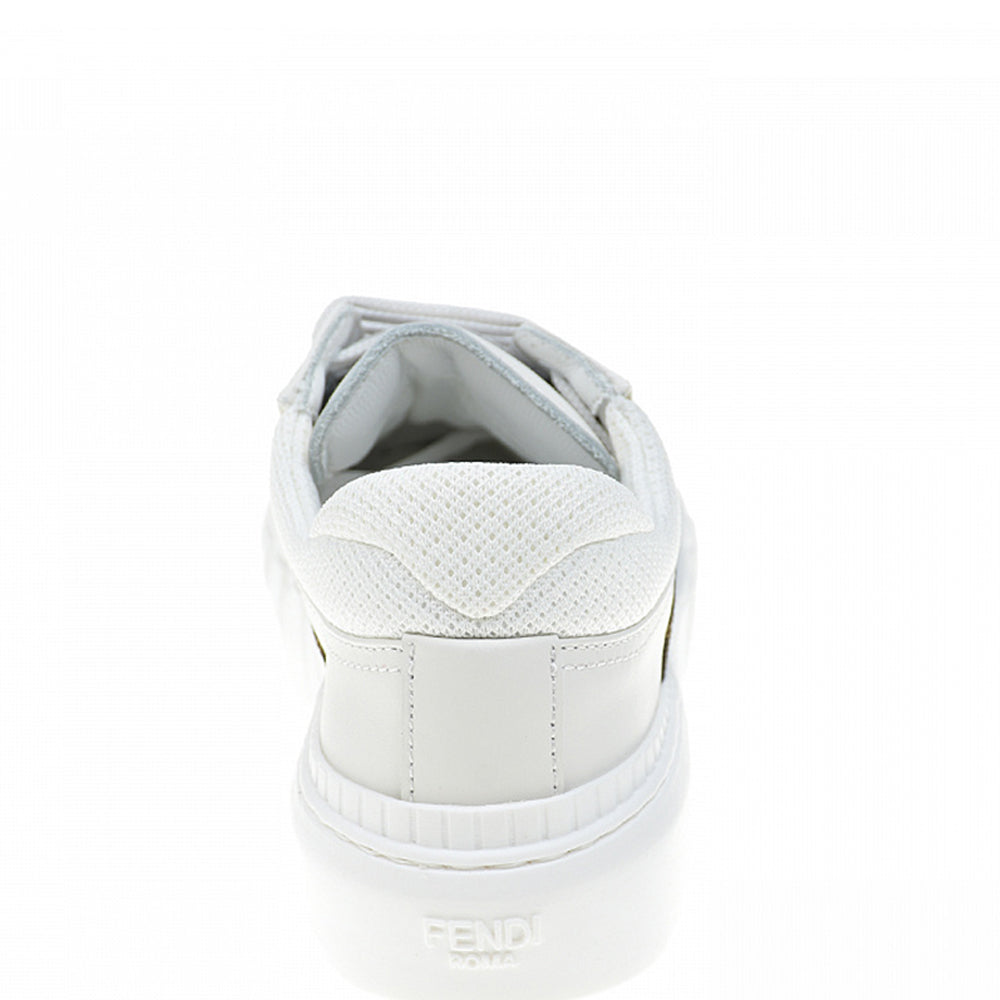 Fendi Kids Unisex Ff Logo Leather Trainers White