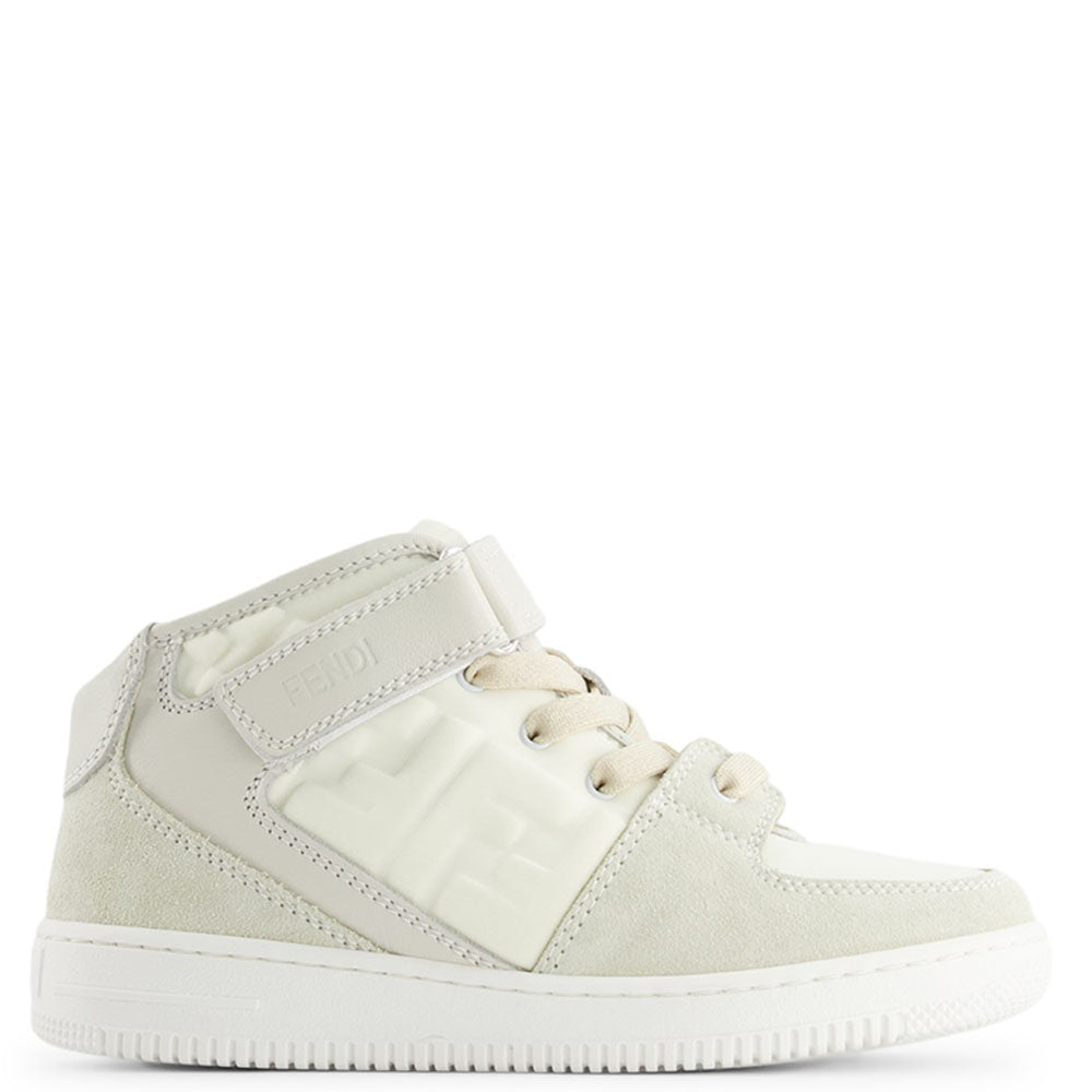 Fendi Kids Unisex vory Faux Leather High-Top Sneakers White