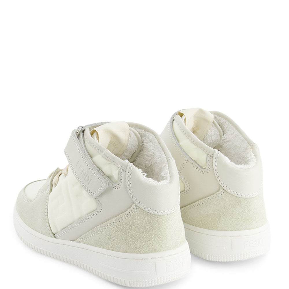 Fendi Kids Unisex vory Faux Leather High-Top Sneakers White