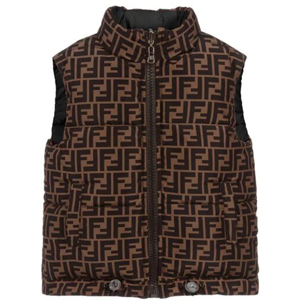 Fendi Kids Unisex Reversible FF Logo Padded Gilet black