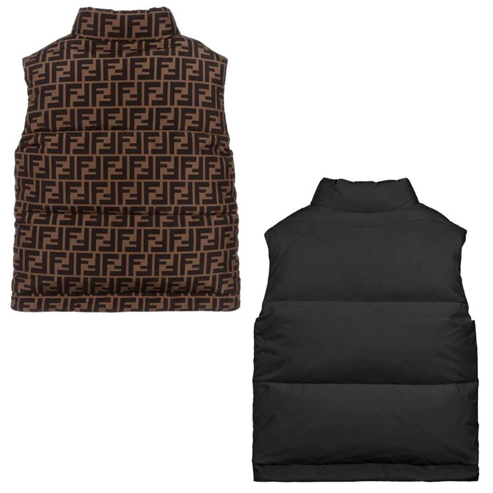 Fendi Kids Unisex Reversible FF Logo Padded Gilet black