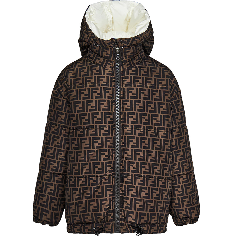 Fendi Boys Reversible FF Tape Puffer Coat White