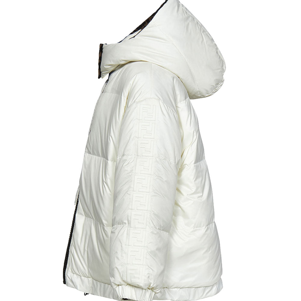 Fendi Boys Reversible FF Tape Puffer Coat White
