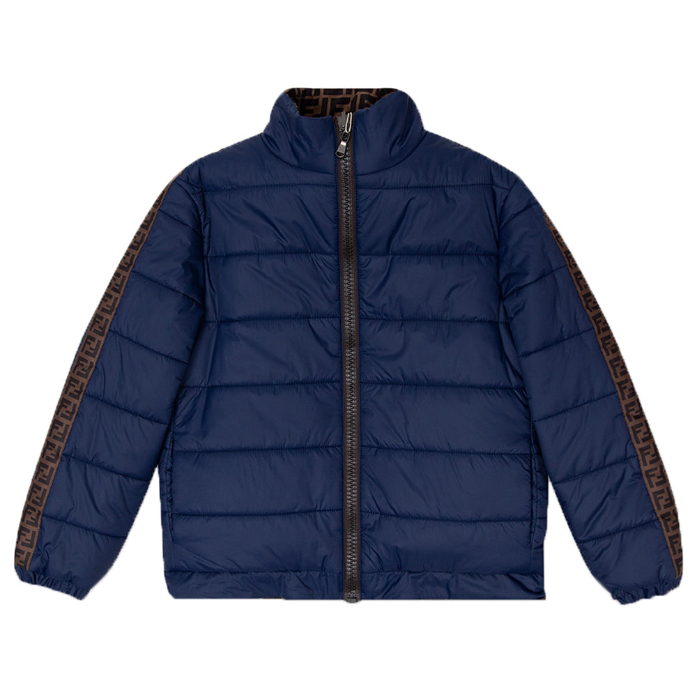 Fendi Boys Reversible FF Logo Padded Jacket Blue Brown