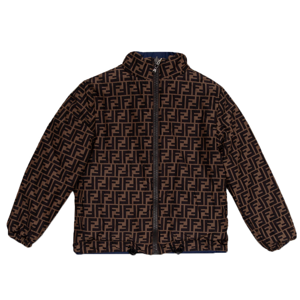 Fendi Boys Reversible FF Logo Padded Jacket Blue Brown