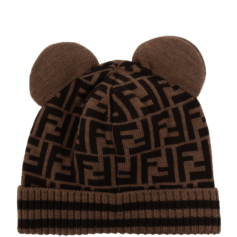 Fendi Unisex Bear Ears Wool Hat Brown