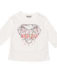 Kenzo Baby Girls Elephant Print  T-Shirt White