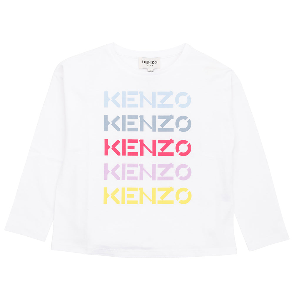 Kenzo Girls All Over Logo Print Long Sleeved T-shirt White