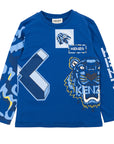 Kenzo Boys K And Tiger Logo T-Shirt Blue
