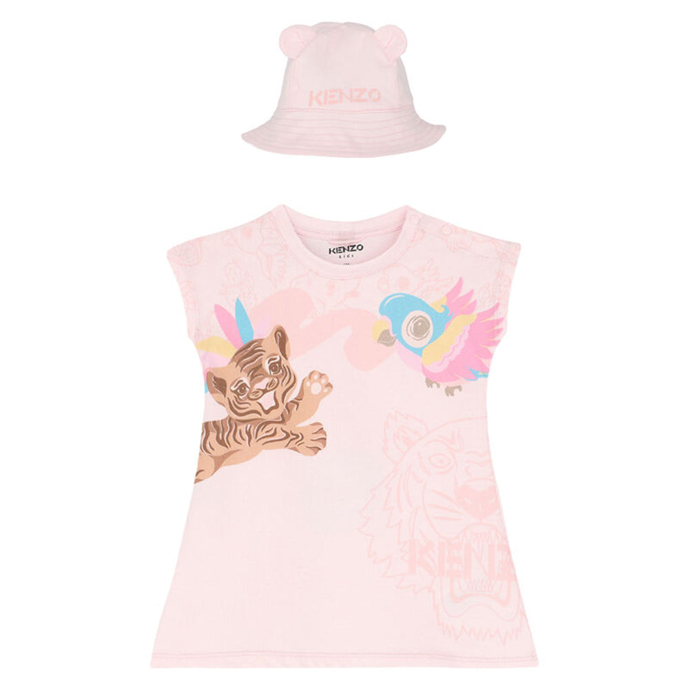 Kenzo Baby Girls ALL Over Print Dress And Hat Set Pink