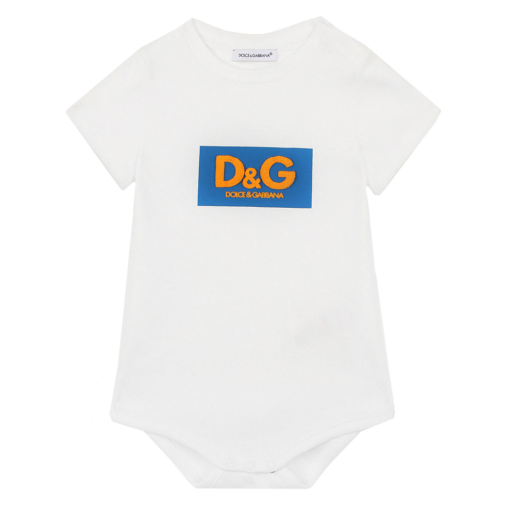 Dolce &amp; Gabbana Jersey babygrow with logo print white