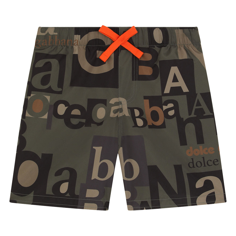 Dolce &amp; Gabbana Boys Logo Print Swim Shorts Khaki