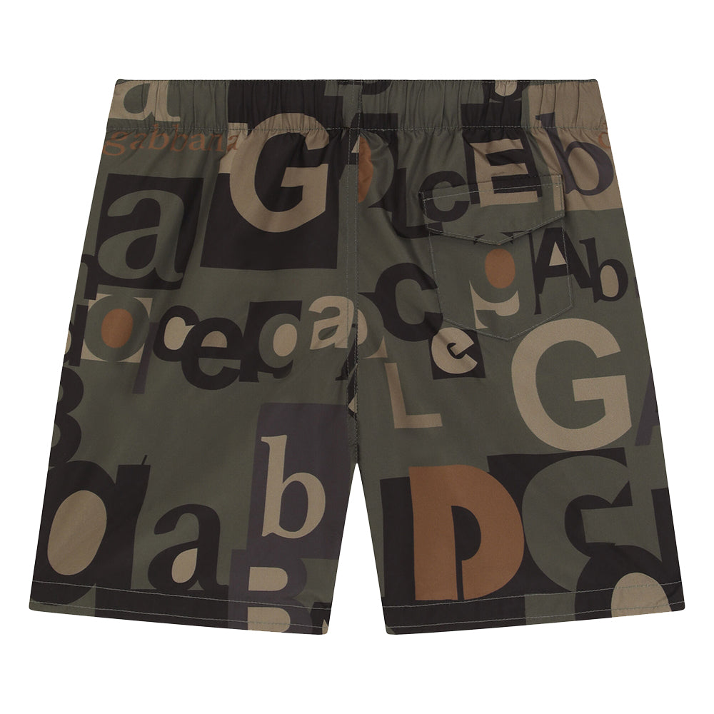 Dolce &amp; Gabbana Boys Logo Print Swim Shorts Khaki