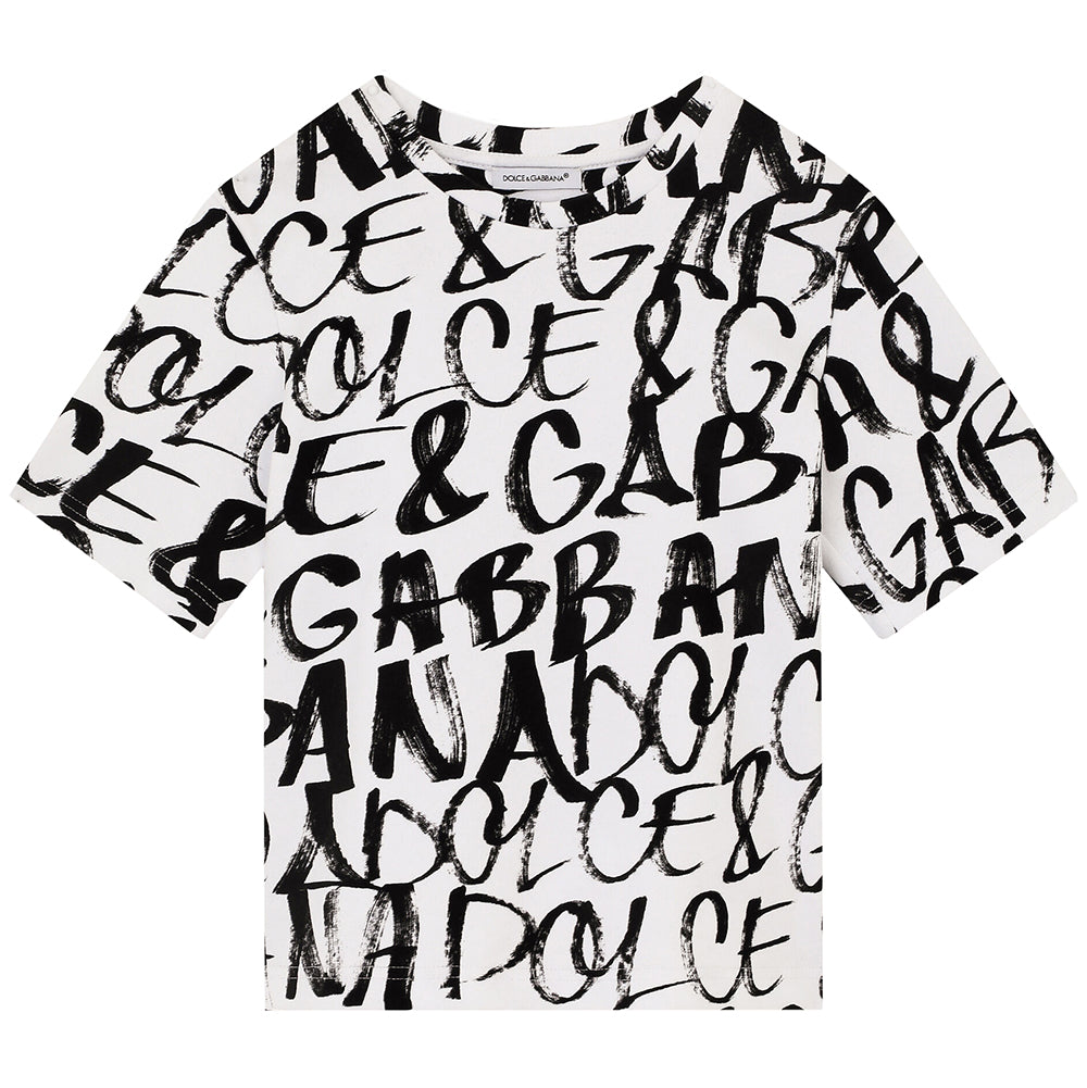 Dolce &amp; Gabbana Boys Jersey T-shirt with flocked logo print White