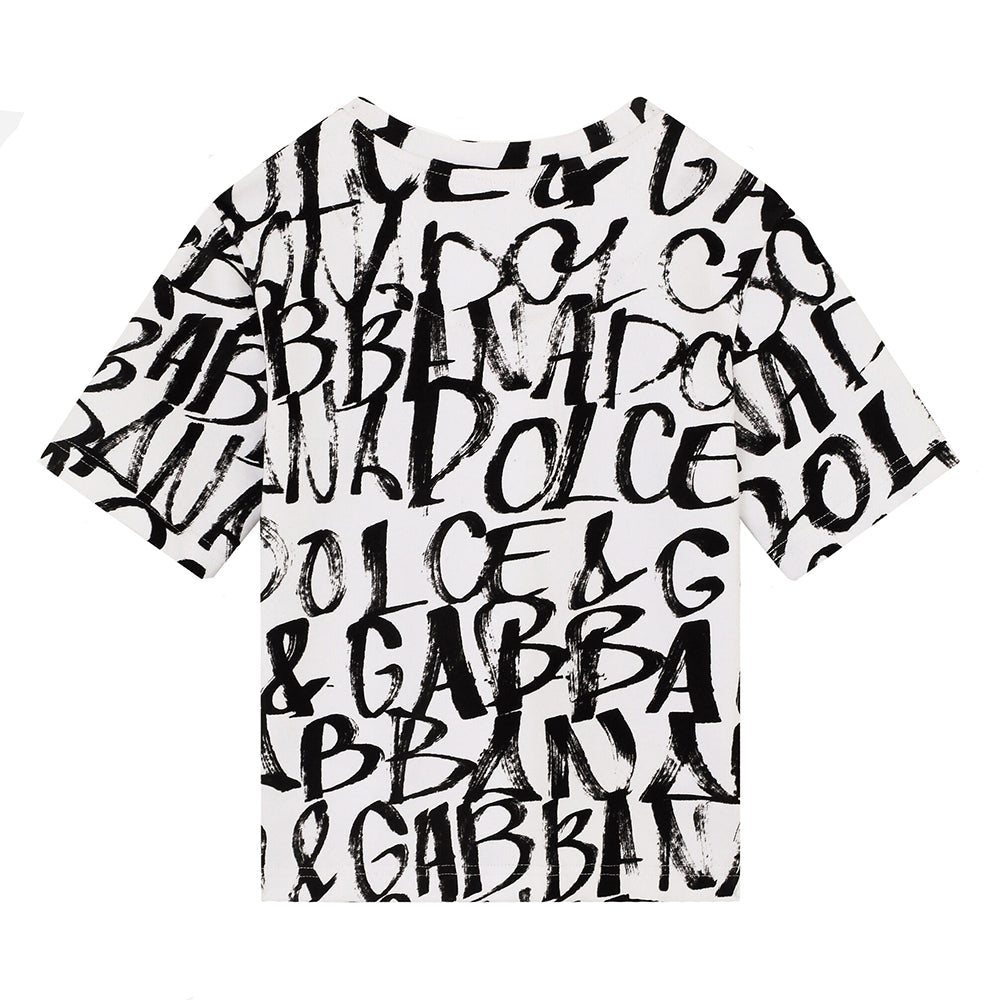 Dolce &amp; Gabbana Boys Jersey T-shirt with flocked logo print White