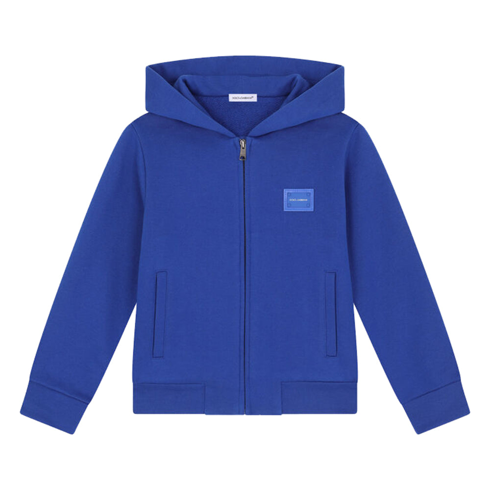 Dolce &amp; Gabbana Boys Logo-Appliqué Zip-Up Hoodie Blue