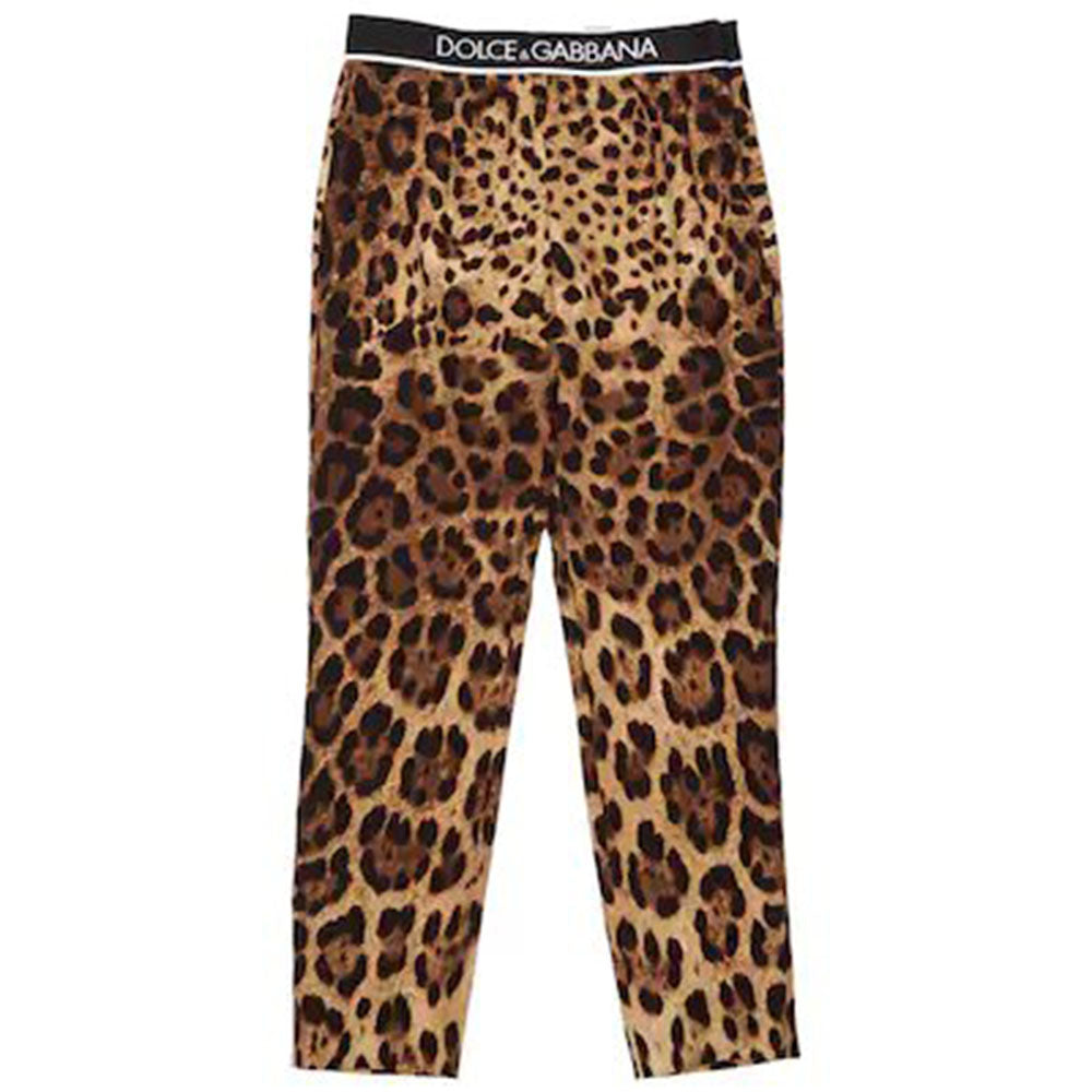 Dolce &amp; Gabbana Girls Leopard Print Silk Leggings Brown