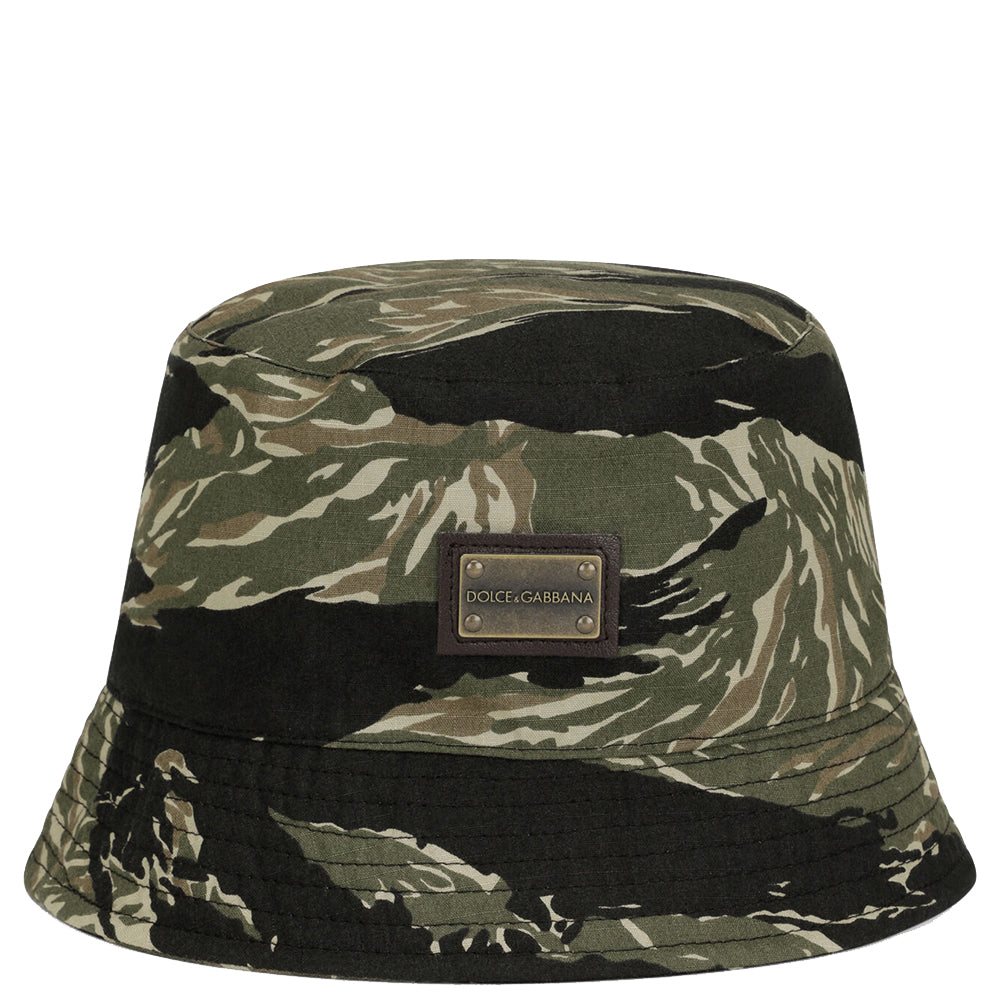 Dolce &amp; Gabbana Boys Camouflage Logo Bucket Hat Khaki