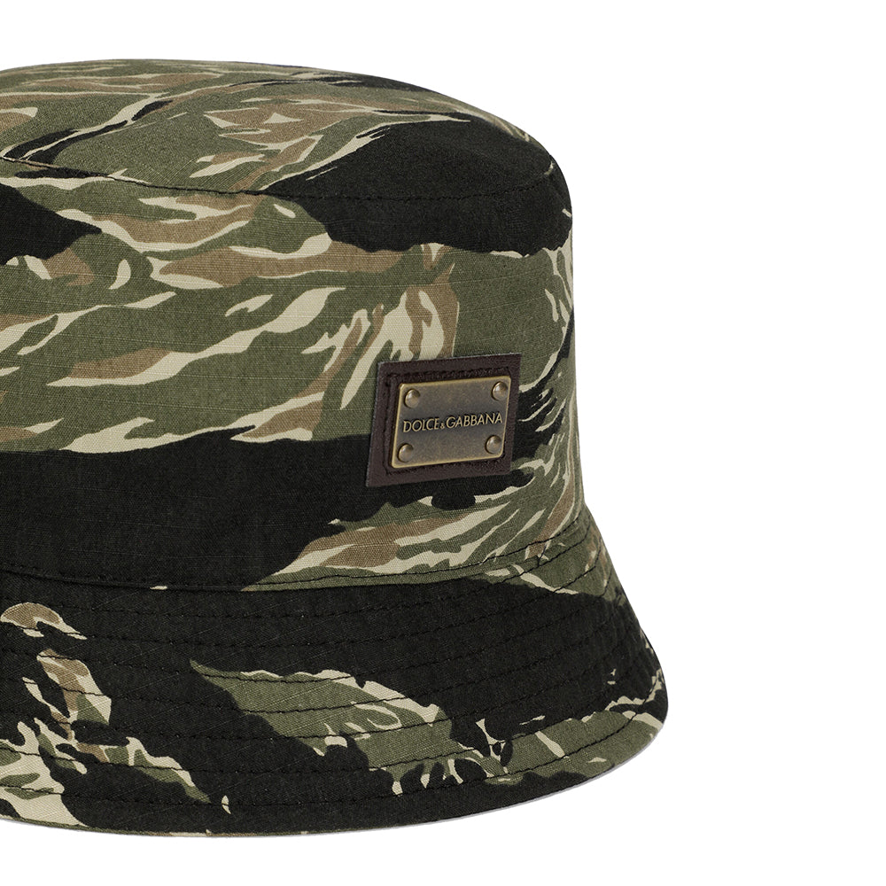 Dolce &amp; Gabbana Boys Camouflage Logo Bucket Hat Khaki