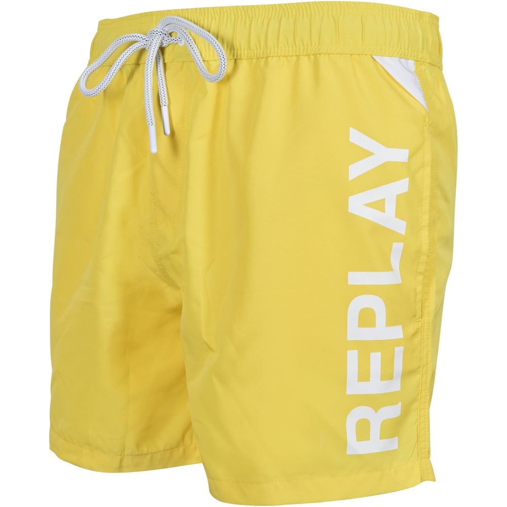 Replay Mens Logo Swim Shorts Yellow