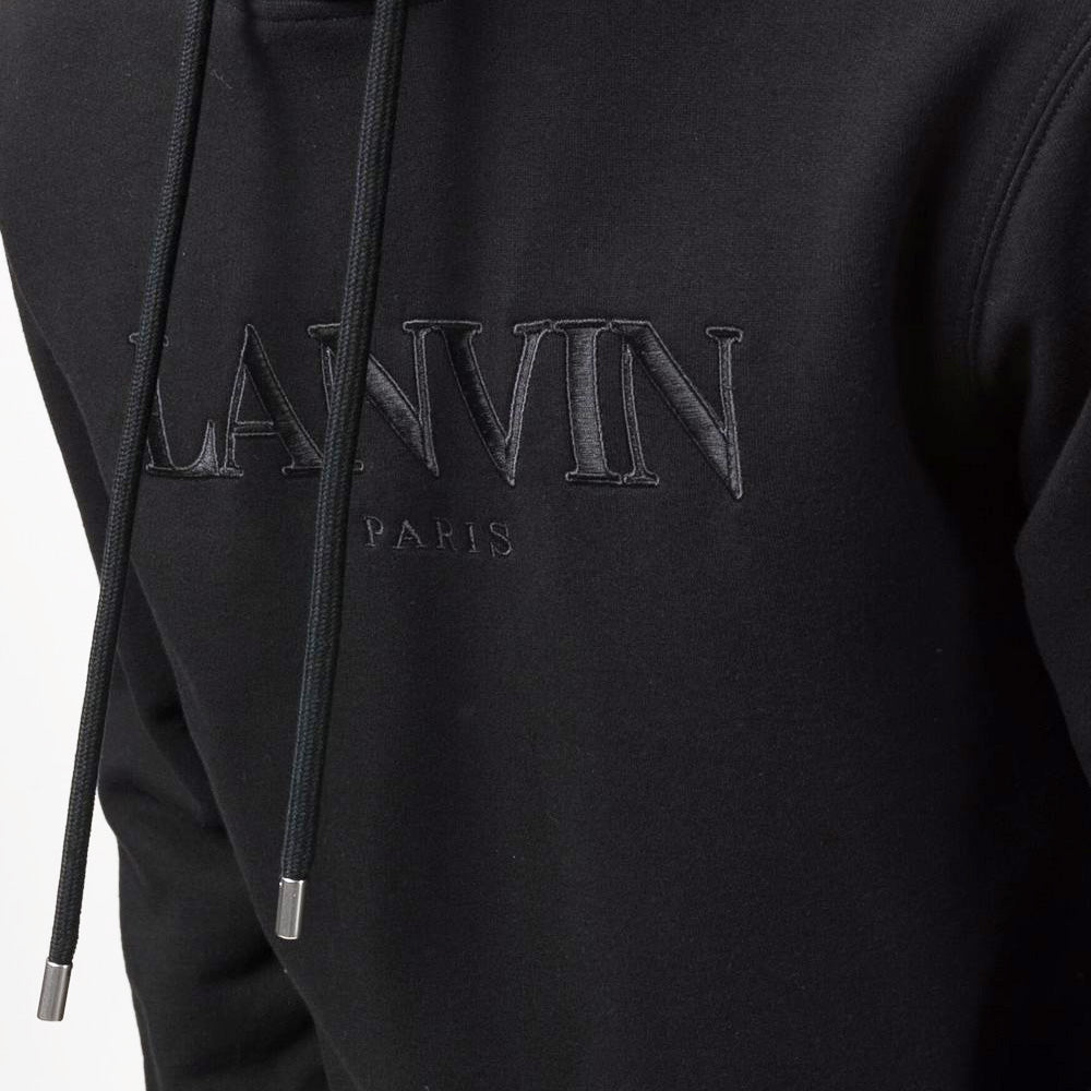 Lanvin Mens Embroidered Logo Hoodie Black
