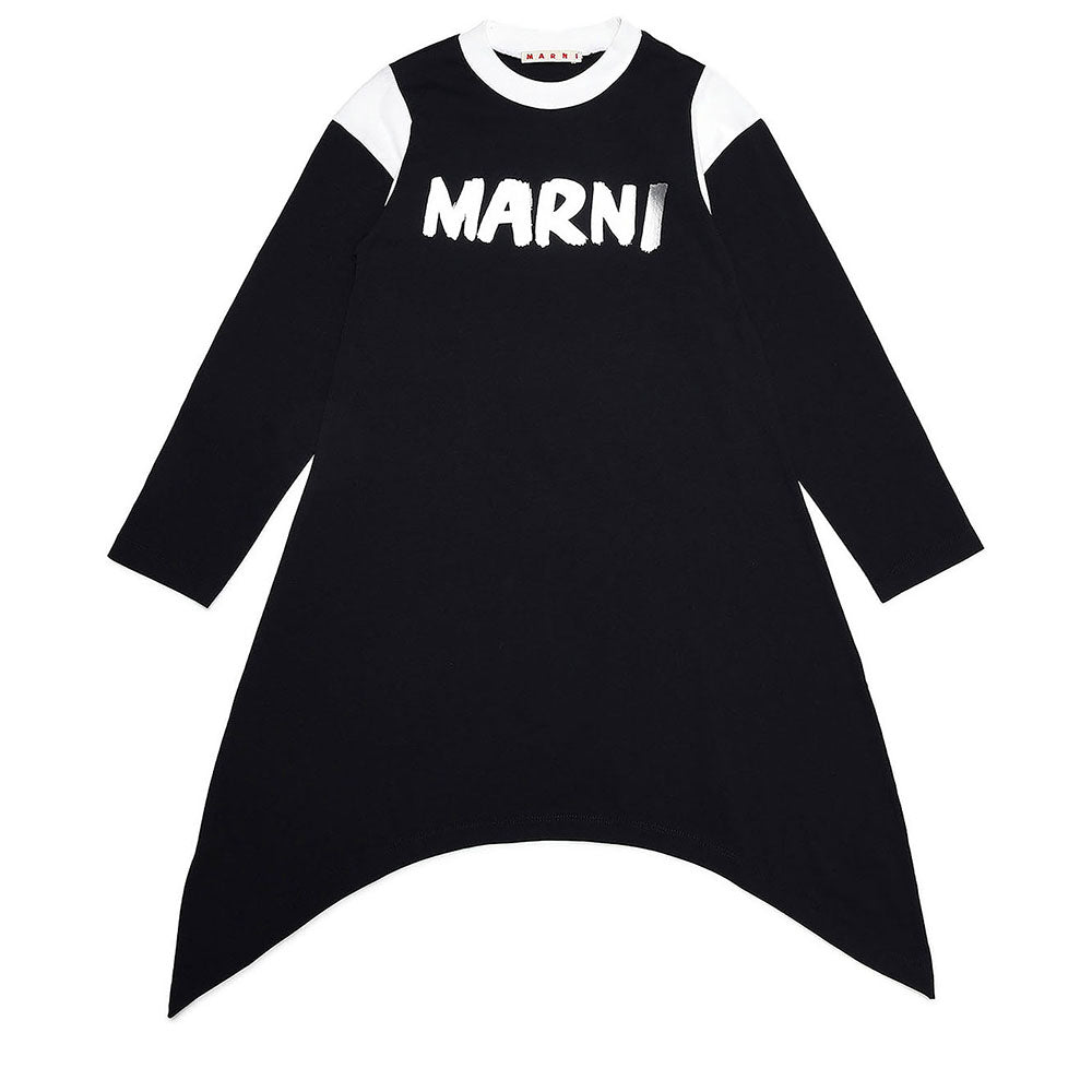 Marni Girls Jersey Dress With Asymmetrical Hem Black