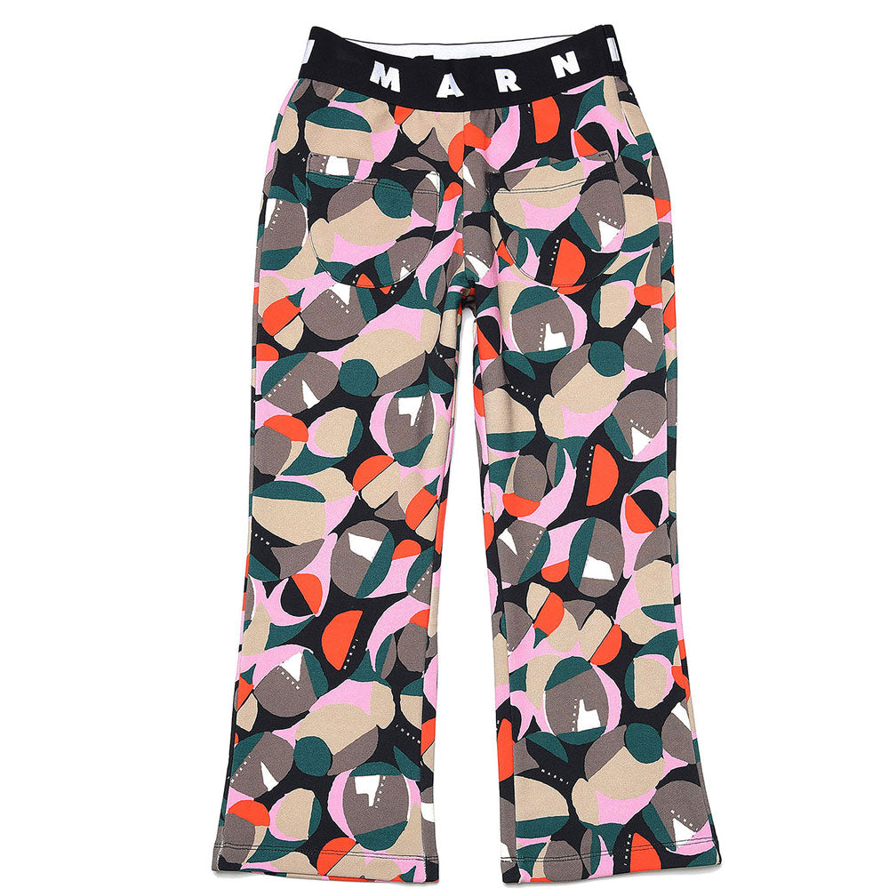 Marni Girls Fleece Pants With All-Over Abstract Print Black